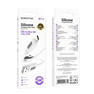 Дата кабель Borofone BX114 Structure USB to MicroUSB 2.4A (1m)