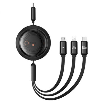 Дата кабель Baseus Free2Draw Retractable Crystal Fast Charging Type-C to 3in1 100W (1.1m) (P1036800)