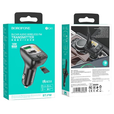 АЗУ FM модулятор Borofone BC41 Eminency QC3.0 (2USB-A)