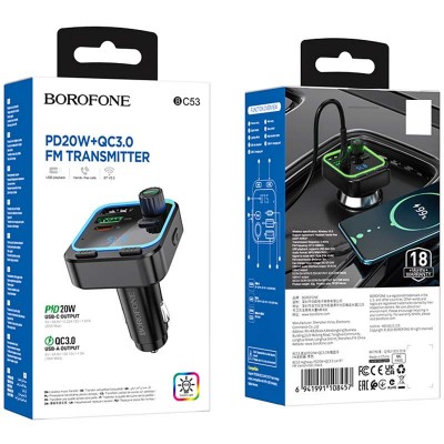 АЗУ FM модулятор Borofone BC53 Highway PD20W+QC3.0 (2USB-A/1C)