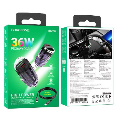 АЗУ Borofone BZ29A Talented PD36W+QC3.0 (1USB-A/1C) + кабель Type-C to Lightning
