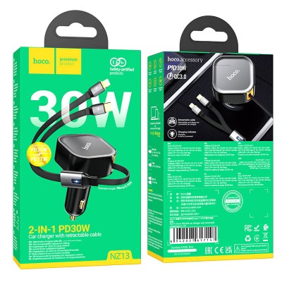 АЗУ Hoco NZ13 Clever PD30W + выдвижные кабеля Type-C and Lightning