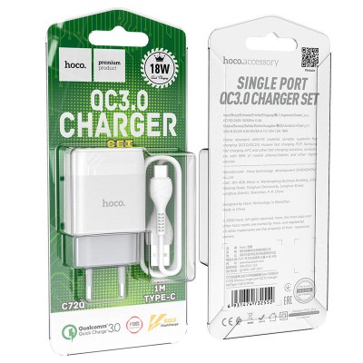 СЗУ Hoco C72Q Glorious QC3.0 18W (1USB-A) + кабель USB to Type-C