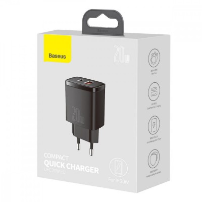 СЗУ Baseus Compact Quick Charger 20W QC+PD (1USB-A/1C) (CCXJ-B)
