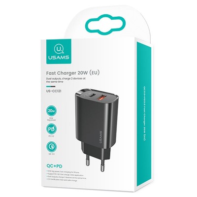 СЗУ Usams US-CC121 T35 QC3.0 + PD3.0 20W (1USB-A/1C)