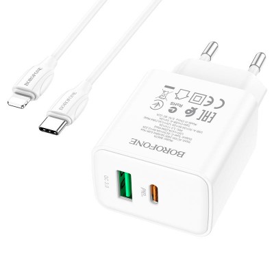 СЗУ Borofone BA67A PD20W+QC3.0 (1USB-A/1C) + кабель Type-C to Lightning