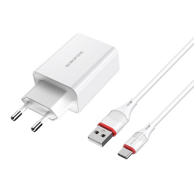 СЗУ Borofone BA21A Long journey QC3.0 3A (1USB-A) + кабель USB to Type-C