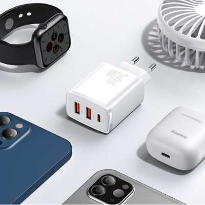 СЗУ Baseus Compact Quick Charger 30W QC+PD (2USB-A/1C) (CCXJ-E)