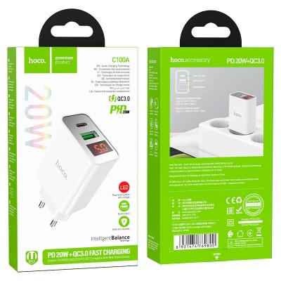 СЗУ Hoco C100A with digital display PD20W+QC3.0 (1USB-A/1C)