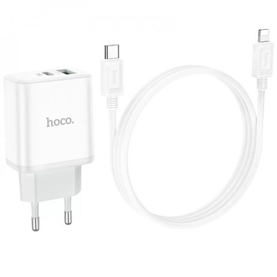 СЗУ Hoco C105A Stage PD20W+QC3.0 (1USB-A/1C) + кабель Type-C to Lightning