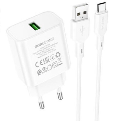 СЗУ Borofone BA72A Spring QC3.0 (1USB-A) + кабель USB to Type-C