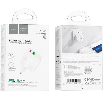 СЗУ Hoco C111A PD 30W+QC3.0 (1USB-A/1C)