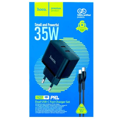 СЗУ Hoco N29 PD35W (2USB-C) + кабель Type-C to Lightning