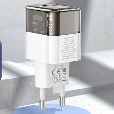 СЗУ Hoco C131A Platium PD30W+QC3.0 (1USB-A/1C) + кабель Type-C to Lightning