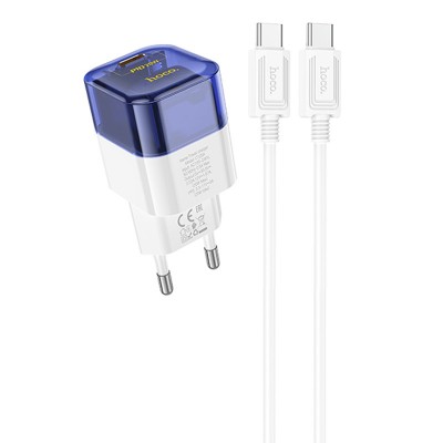 СЗУ Hoco C125A Transparent PD20W (1USB-C) + кабель Type-C to Type-C