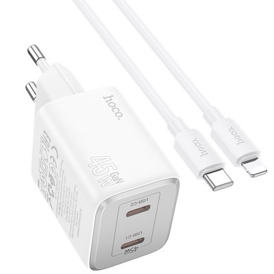 СЗУ Hoco N42 Elogiado PD45W (2USB-C) + кабель Type-C to Lightning