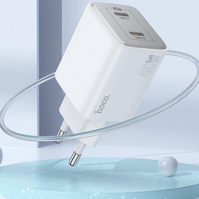 СЗУ Hoco N42 Elogiado PD45W (2USB-C) + кабель Type-C to Lightning