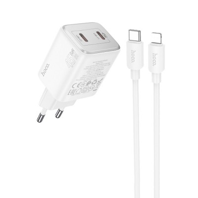 СЗУ Hoco N42 Elogiado PD45W (2USB-C) + кабель Type-C to Lightning