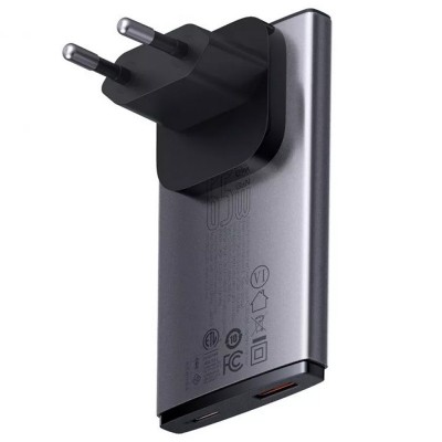 СЗУ Baseus GaN5 Pro Ultra-Slim QC 3.0+PD 65W (1USB-A/1C) + кабель Type-C to Type-C (CCGP15011)