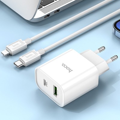 СЗУ Hoco C80A Plus Rapido PD20W+QC3.0 (1USB-A/1C) + кабель Type-C to Lightning