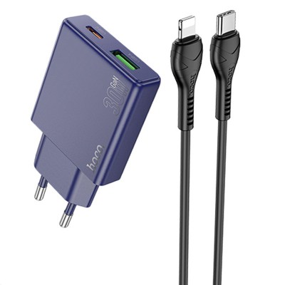 СЗУ Hoco N45 Biscuit PD30W+QC3.0 (1USB-A/1C) + кабель Type-C to Lightning