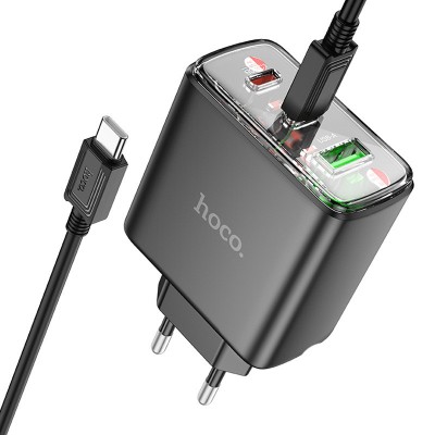 СЗУ Hoco CS44A Smart PD65W (1USB-A/2С) + кабель Type-C to Type-C