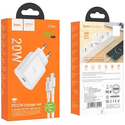 СЗУ Hoco C94A Metro PD20W (1USB-C) + кабель Type-C to Type-C