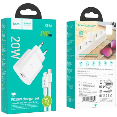 СЗУ Hoco C94A Metro PD20W (1USB-C) + кабель Type-C to Lightning