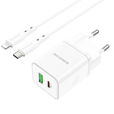 СЗУ Borofone BN7 PD20W+QC3.0 (1USB-A/1C) + кабель Type-C to Lightning