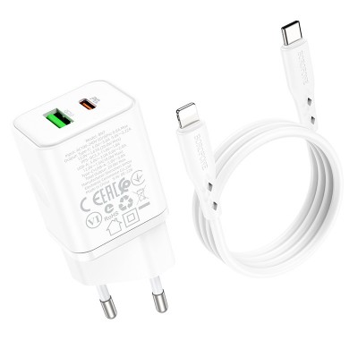 СЗУ Borofone BN7 PD20W+QC3.0 (1USB-A/1C) + кабель Type-C to Lightning