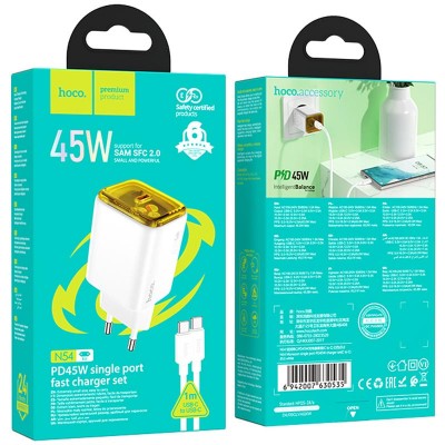 СЗУ Hoco N54 Monsoon PD45W (1USB-C) + кабель Type-C to Type-C