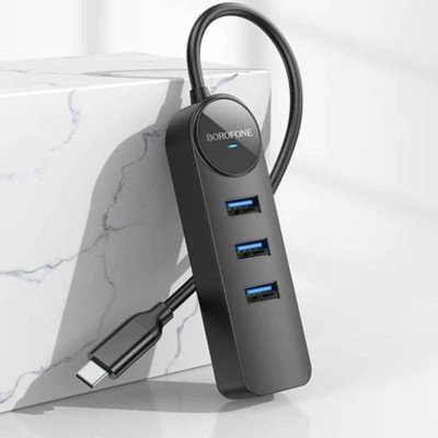 Переходник Borofone DH6 Erudite 4in1 Gigabit Ethernet (Type-C to USB3.0*3+RJ45) (0.2m)