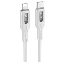 Дата кабель Hoco U120 Transparent explore intelligent power-off PD 27W Type-C to Lightning (1.2m)