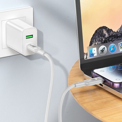 Дата кабель Hoco U120 Transparent explore intelligent power-off PD 27W Type-C to Lightning (1.2m)