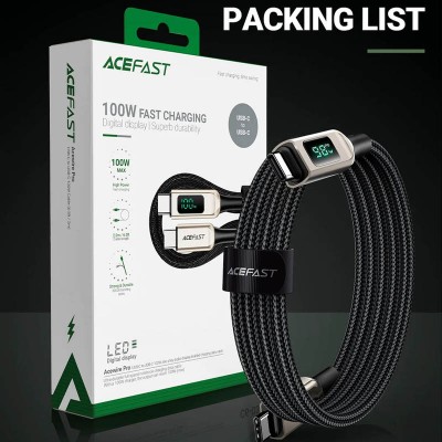 Дата кабель Acefast C6-03 USB-C to USB-C 100W zinc alloy digital display braided (2m)
