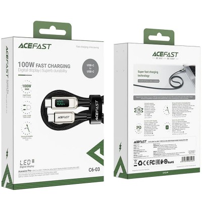 Дата кабель Acefast C6-03 USB-C to USB-C 100W zinc alloy digital display braided (2m)