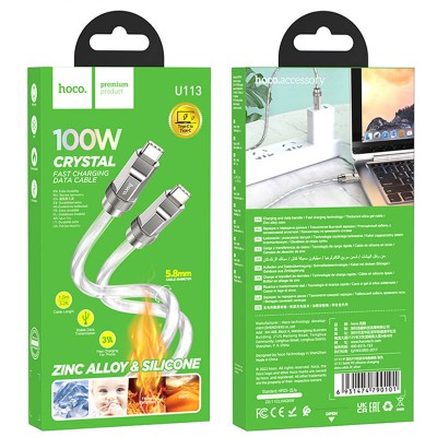 Дата кабель Hoco U113 Solid 100W Type-C to Type-C (1m)