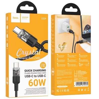 Дата кабель Hoco U129 Spirit Transparent Type-C to Type-C 60W (1.2m)