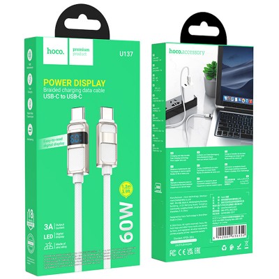 Дата кабель Hoco U137 Line with display Type-C to Type-C 60W (1.2m)