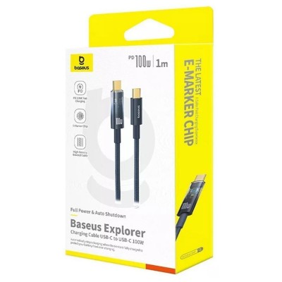Дата кабель Baseus Explorer with Auto Shutdown Type-C to Type-C 100W (1m) (P103197031)