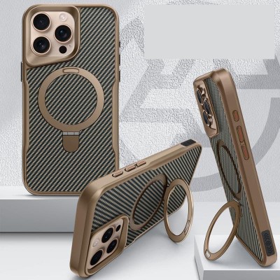 TPU+PC чехол Metal Buttons with MagSafe Carbon Ring для Apple iPhone 15 Pro Max (6.7")