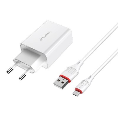 СЗУ Borofone BA21A Long journey QC3.0 3A (1USB-A) + кабель USB to MicroUSB