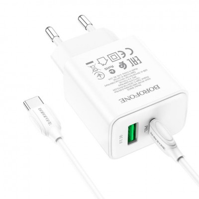 СЗУ Borofone BA67A PD20W+QC3.0 (1USB-A/1C) + кабель Type-C to Type-C